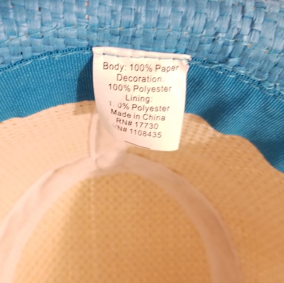 Tan & Turquoise Woven Paper & Grosgrain Ribbon Hat - Picture 7 of 10